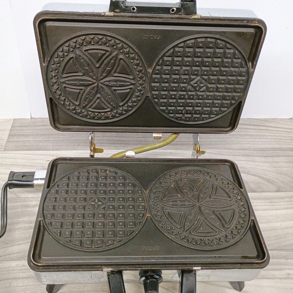 VINTAGE Rival Teflon II CHROME 95/1 Pizzelle Cookie Waffle Maker-Tested Works